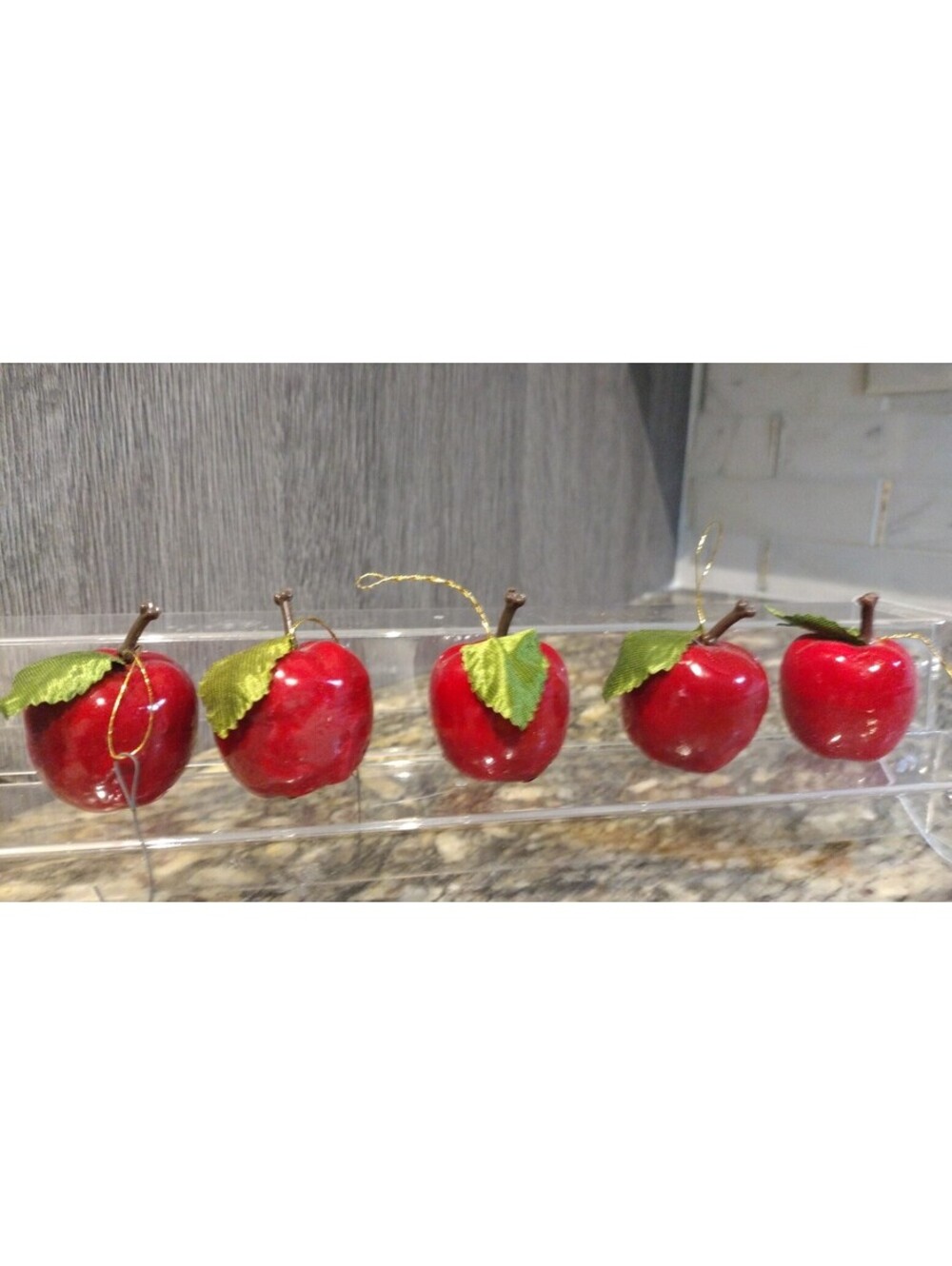 Vintage Christmas Ornaments Set Of 5 Apples 1950s Silk Leaves Glaze Beautiful2"